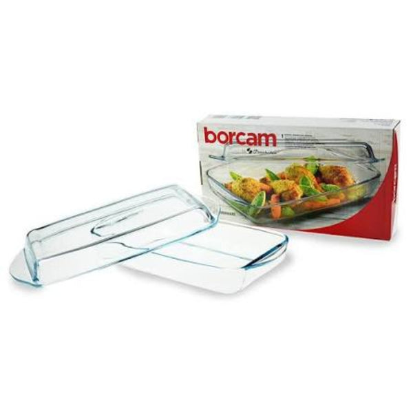 Borcam - Правоъгълна стъклена тенджера с капак 2,75л.