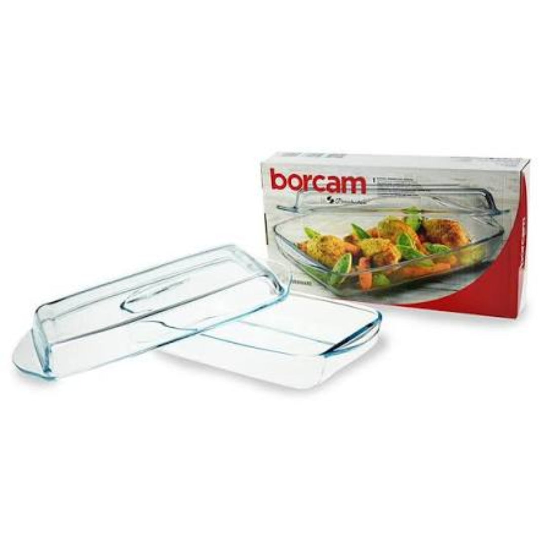 Borcam - Правоъгълна стъклена тенджера с капак 2,75л.