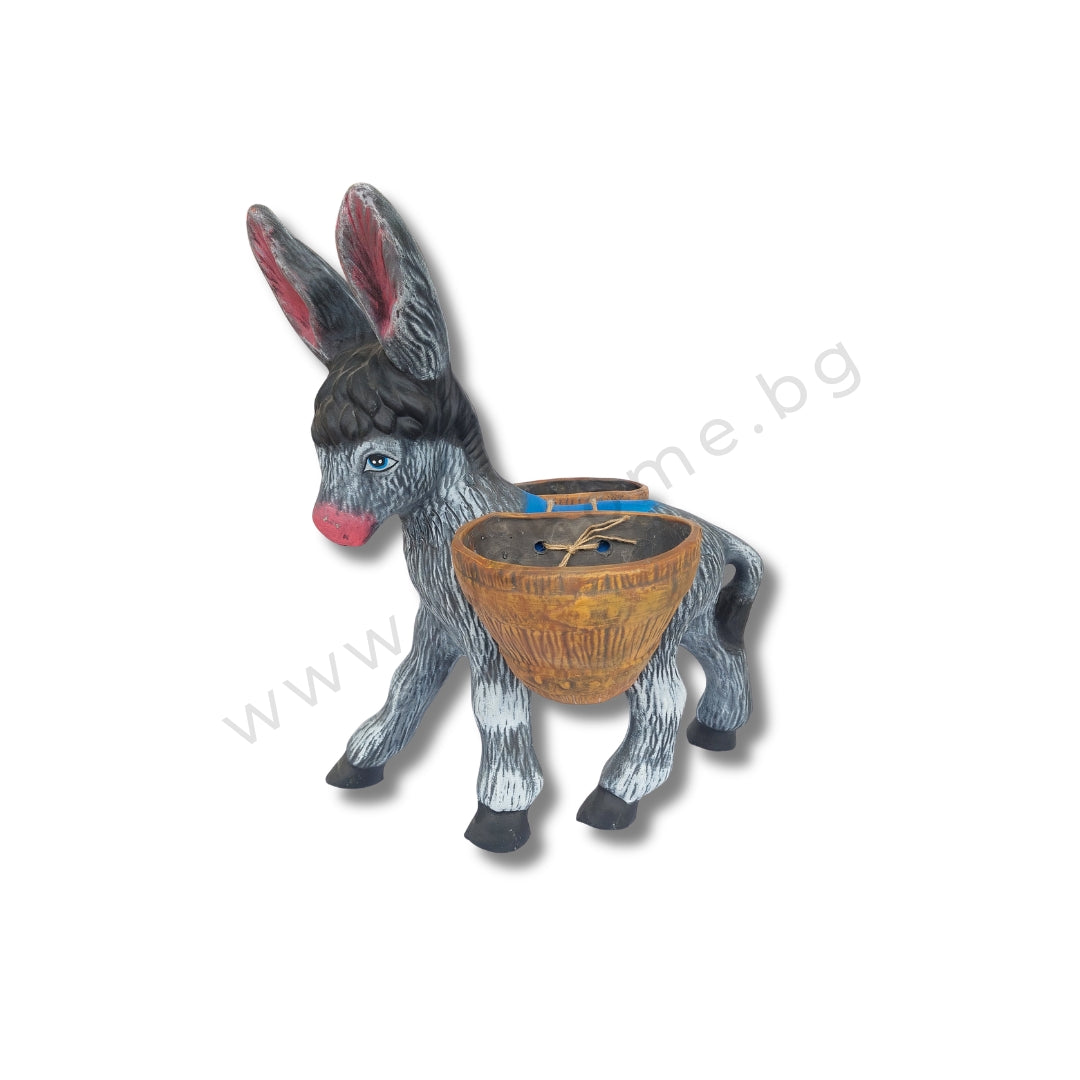 Керамична градинска фигура „Голямо магаре с дисаги (кашпи)“