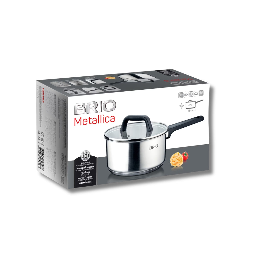 Brio Metallica – Касерола от неръждаема стомана с капак, Ø18 см, 2,2 л