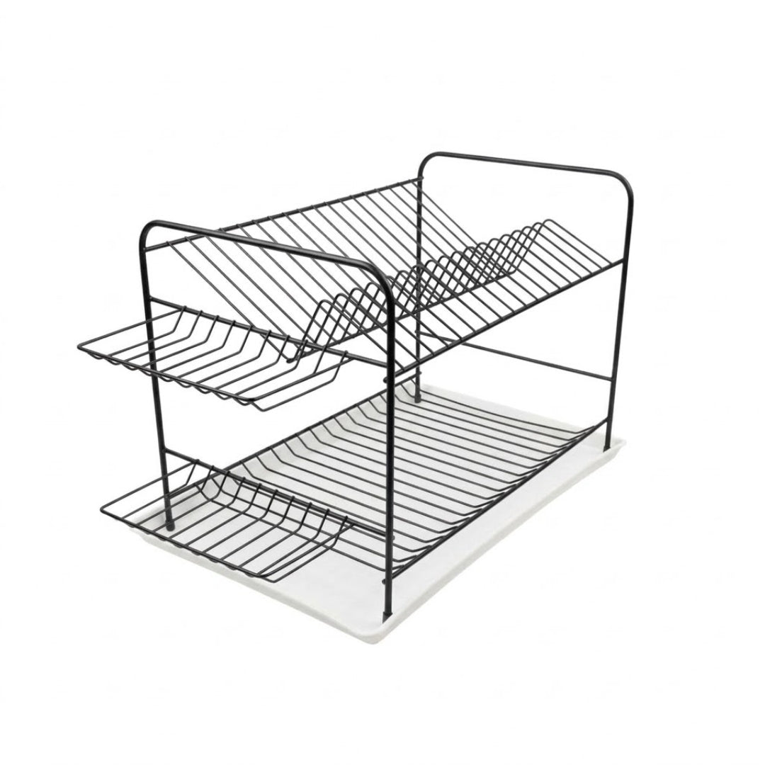 Двуетажен черен сушилник за съдове със странични поставки