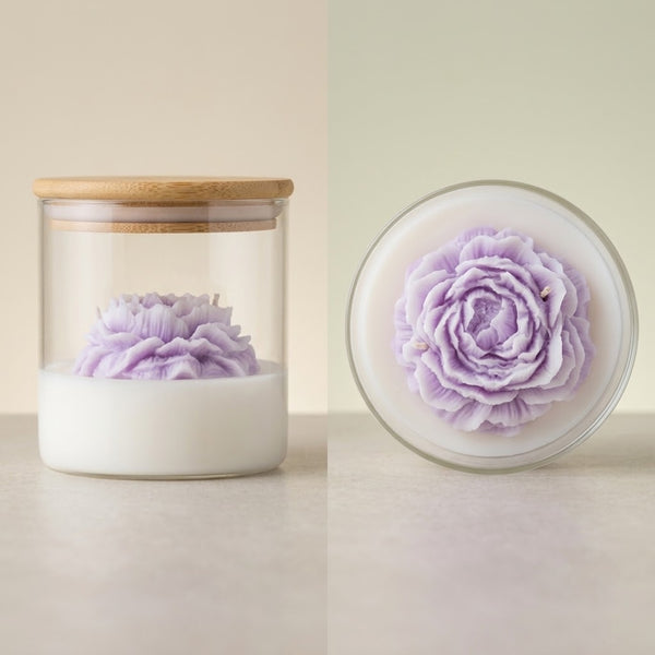 WeHome Candles „Божур“ – Ръчно изработена ароматна свещ от натурален восък в стъклен буркан