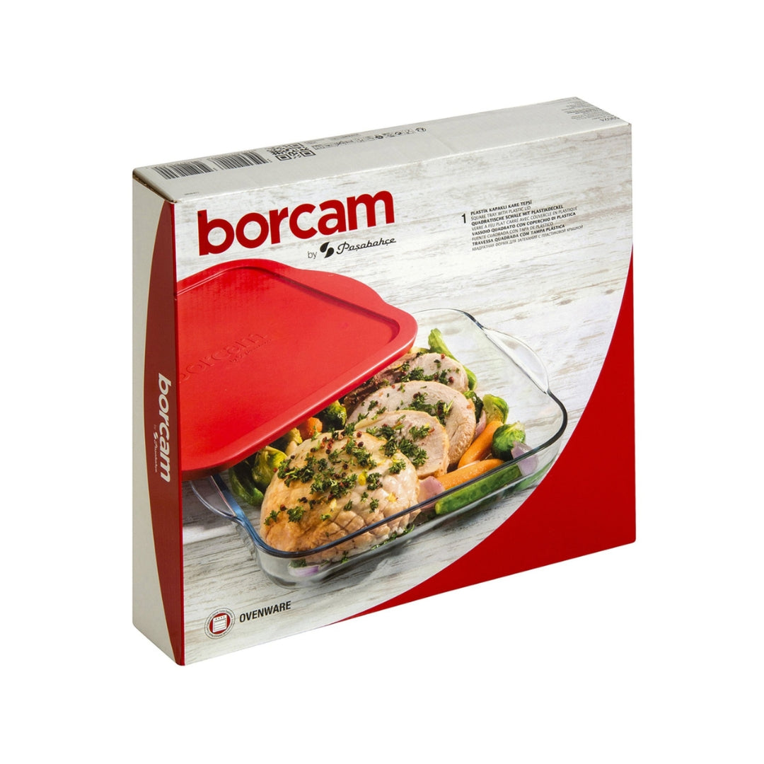 Borcam - Квадратна стъклена тава с капак – 28 см, 3,2л.