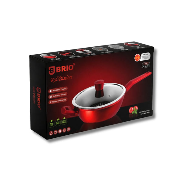 Brio Red Passion – Дълбок тиган с капак и незалепващо покритие Ø26 см