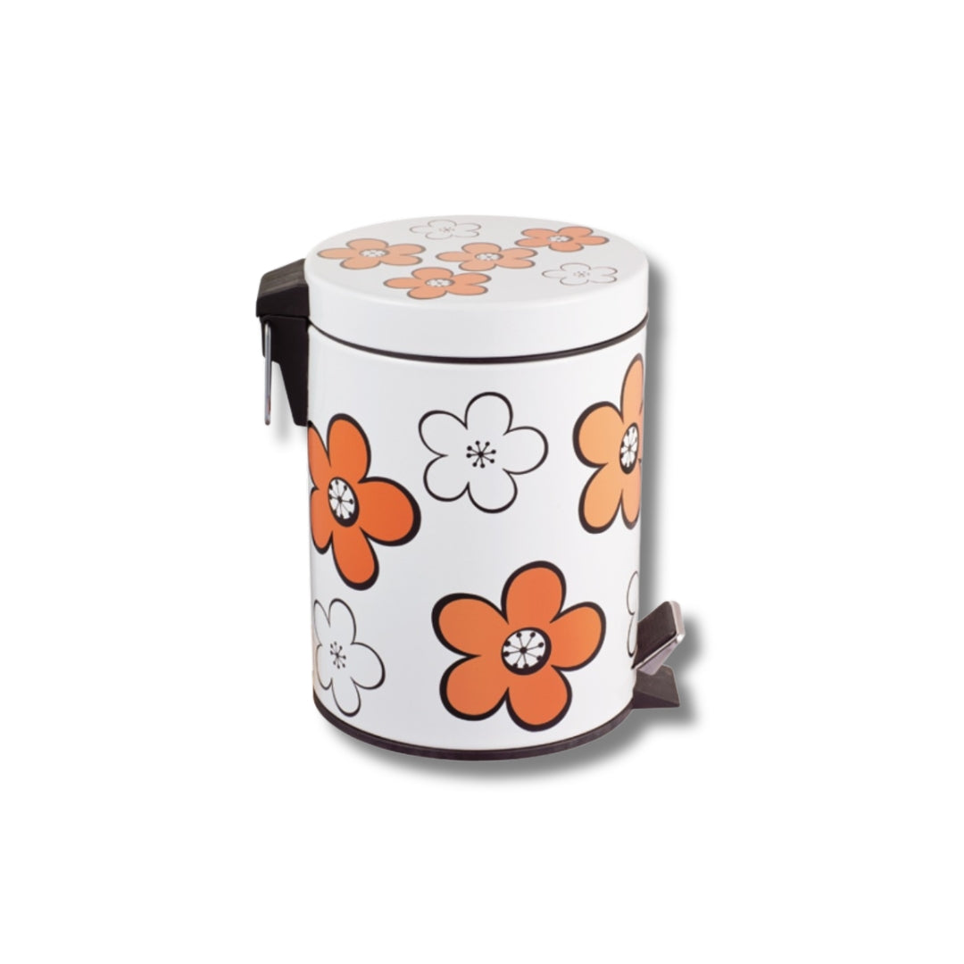 Flower – Кош за боклук с педал и флорален декор, оранжев – 5 л и 12 л